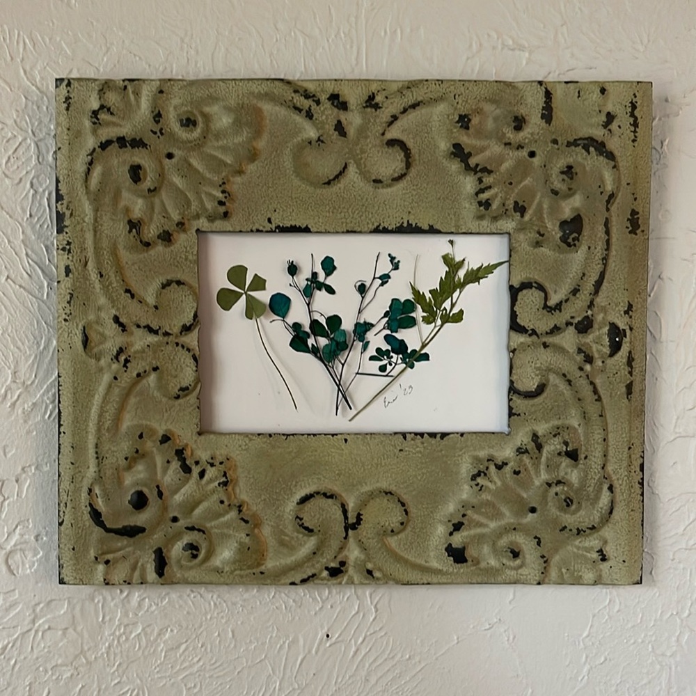 Dried Pressed floral Wall Art in Hues of Green and Blue